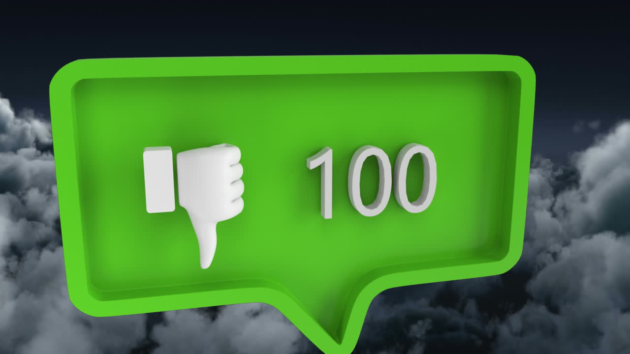 animación de un icono diferente con números en la burbuja de habla sobre el cielo y las nubes