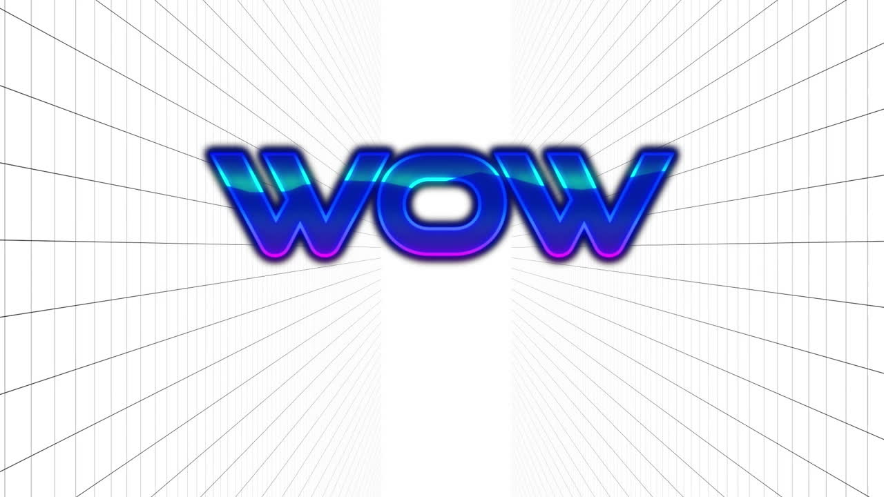 animación de texto azul wow en medio de patrones de cuadrícula contra un fondo blanco, espacio de copia