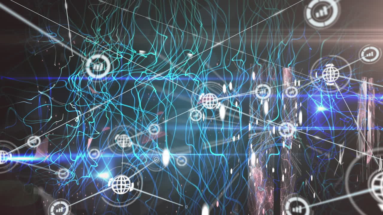 animación de la red de conexiones y procesamiento de datos diversos a través de servidores