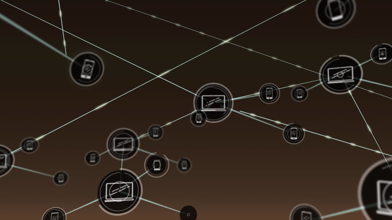 animación de la red de conexiones con iconos sobre fondo marrón