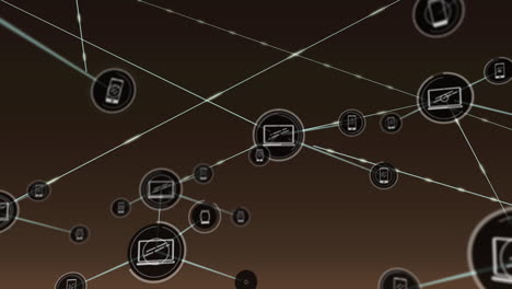 animation of network of connections with icons over brown background