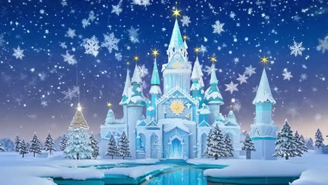 a snowy winter castle with twinkling lights