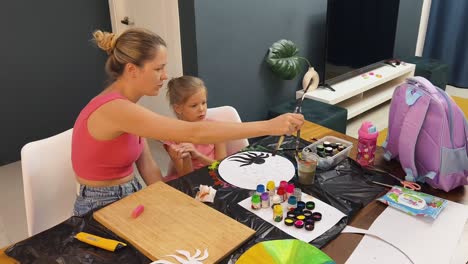 mother and daughter painting together