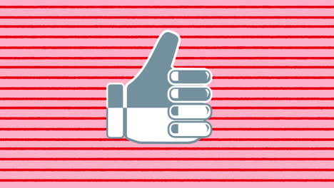 animation of like icon over red horizontal lines in seamless pattern against pink background