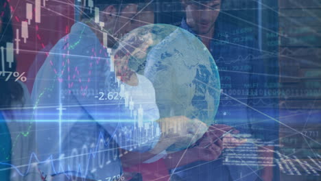 in school, animation depicting global financial data and stock market trends for professionals