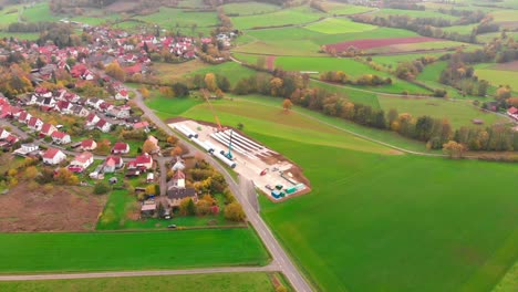 aerial view green fields village