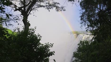 static footage of a rainbow that is coming out of the mist of a waterfall