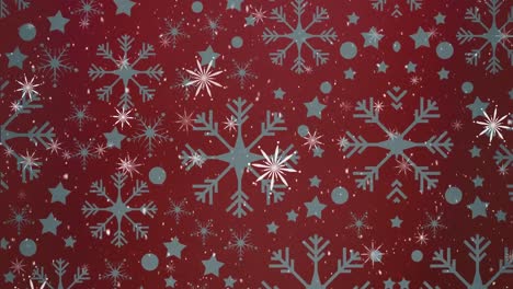 animación de copos de nieve de navidad cayendo sobre un fondo rojo