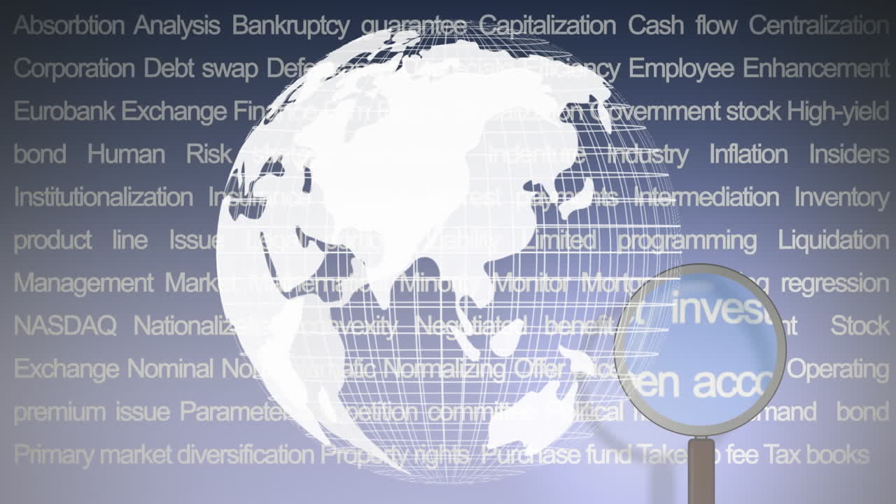 animación del globo girando con lupa sobre el texto