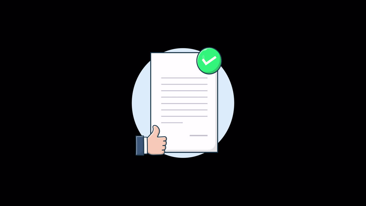 Animated Illustration of Document with Checkmark and Thumbs Up
