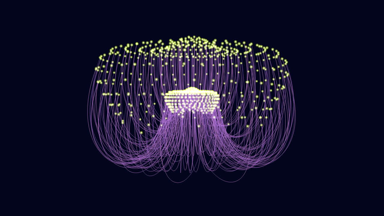 Mysterious jellyfish delicate strands of pink light create an ethereal presence in a dark abyss