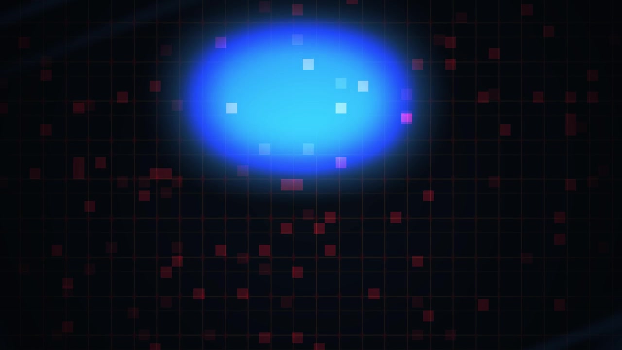 Dynamic Tech Grid with Blue Light Leaks and Red Data Squares