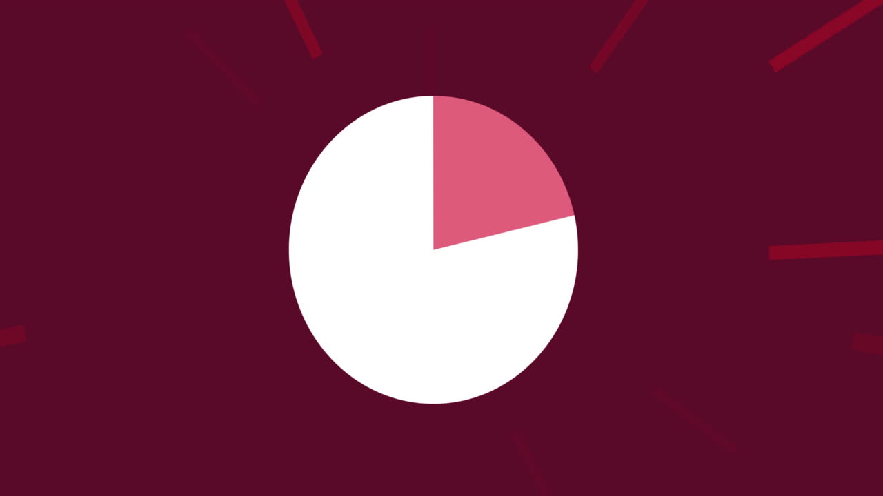 animación del gráfico de tarta cambiando sobre rayos rojos pulsantes sobre fondo rojo