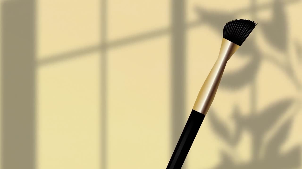 벽 에 있는 그림자 위 에 있는 메이크업 브러시 의 애니메이션