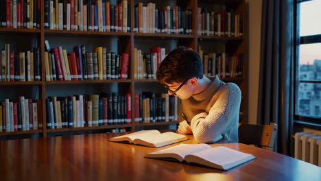 estudiante estudiando en una biblioteca