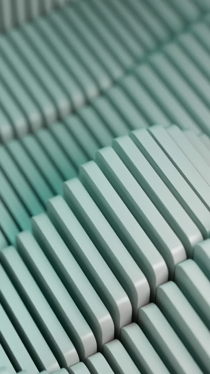 Onda a cresta di doghe color menta su modello architettonico di superficie stratificata, si sposta come un terreno a pannelli flessibili in calma.