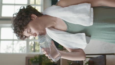 mujer bebiendo agua después del entrenamiento