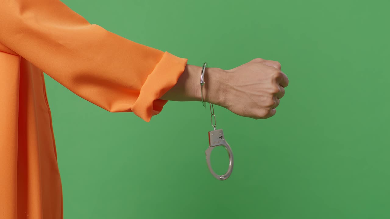 손을 은 오렌지색 스웨터를 입은 사람