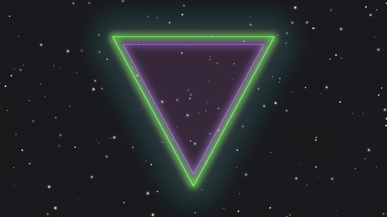 triángulos de neón verde y morado con estrellas en la galaxia