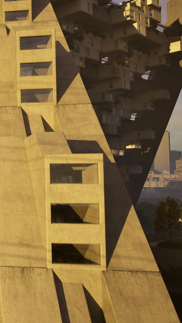 Concrete structure in urban setting showcases unique design features