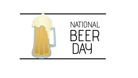 animation of world beer day text and pint of beer over white background