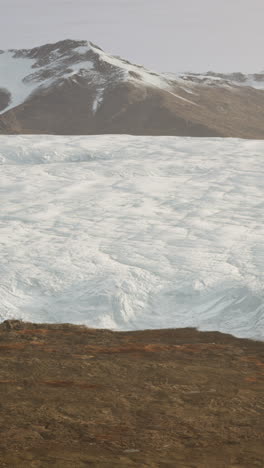 a view of a glacier in a mountainous landscape