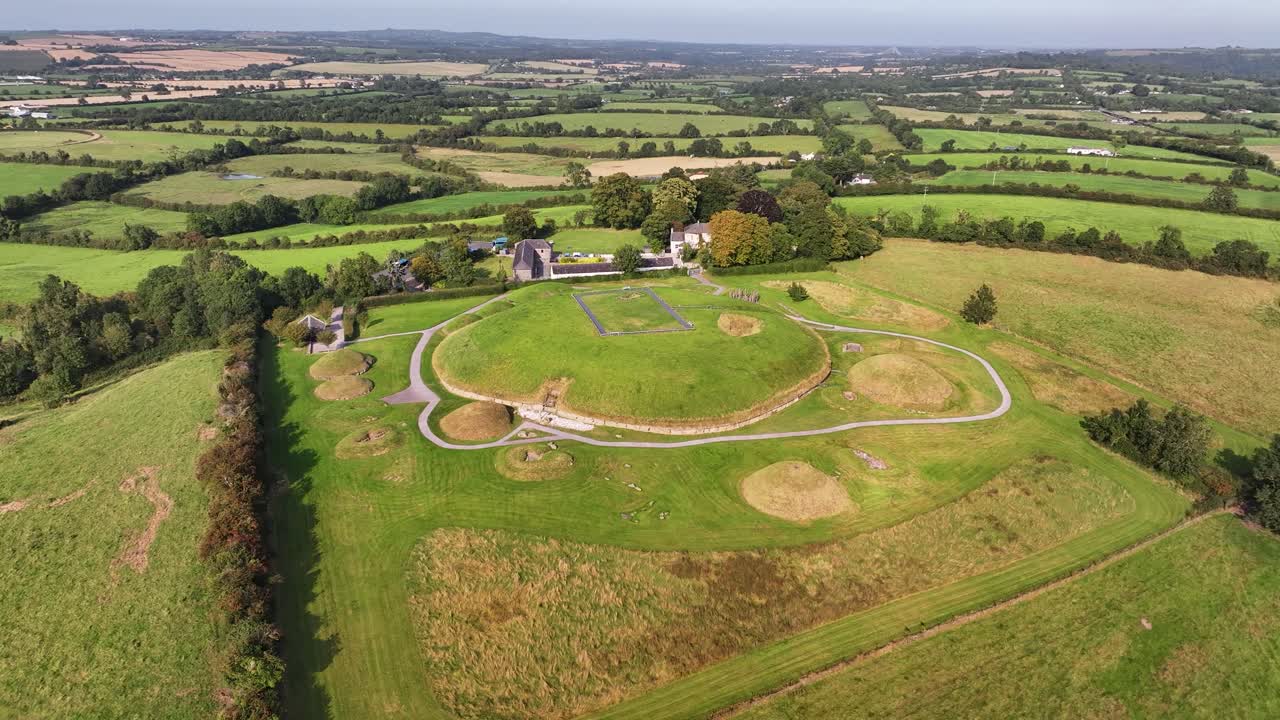 Knowth, The megalithic passage tomb, Boyne Valley, Ireland.Aerial panoramic, historical landmark