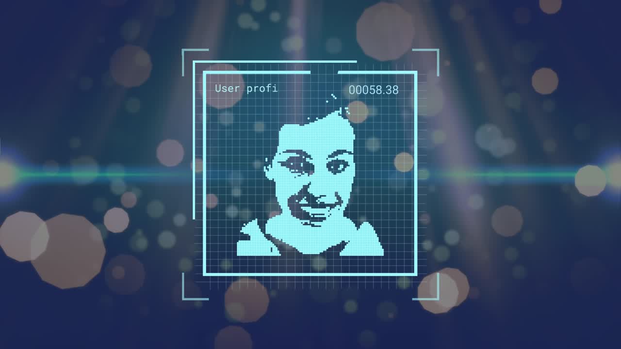 Animation of user photos over navy background with dots