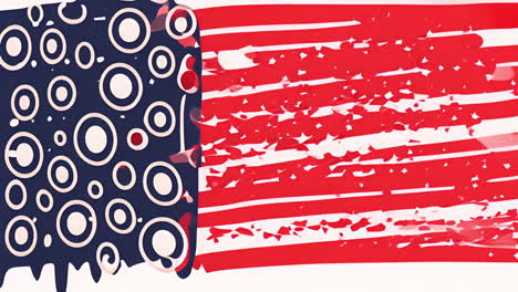 abstract american flag animation with circles and stars over red and white stripes, copy space, loop
