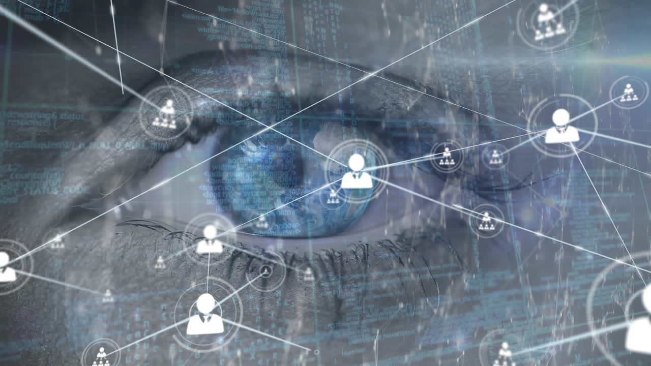 animación de redes de conexiones con íconos sobre mujer practicando yoga al aire libre.