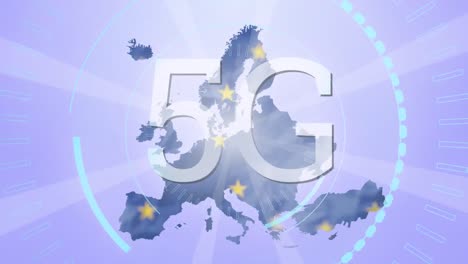 5g text with circles spinning against eu flag in background