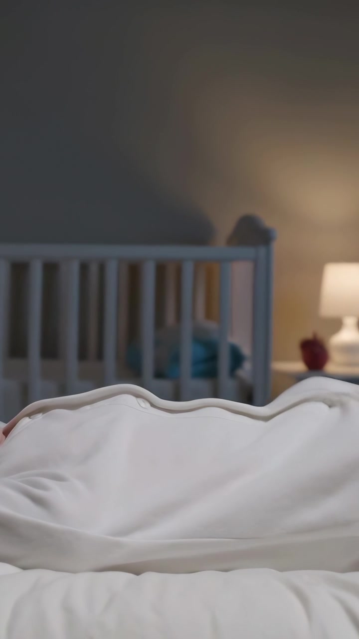 Vertical video: Gripping swaddle edge, adult smoothing tucking settling infant on mat in nursery