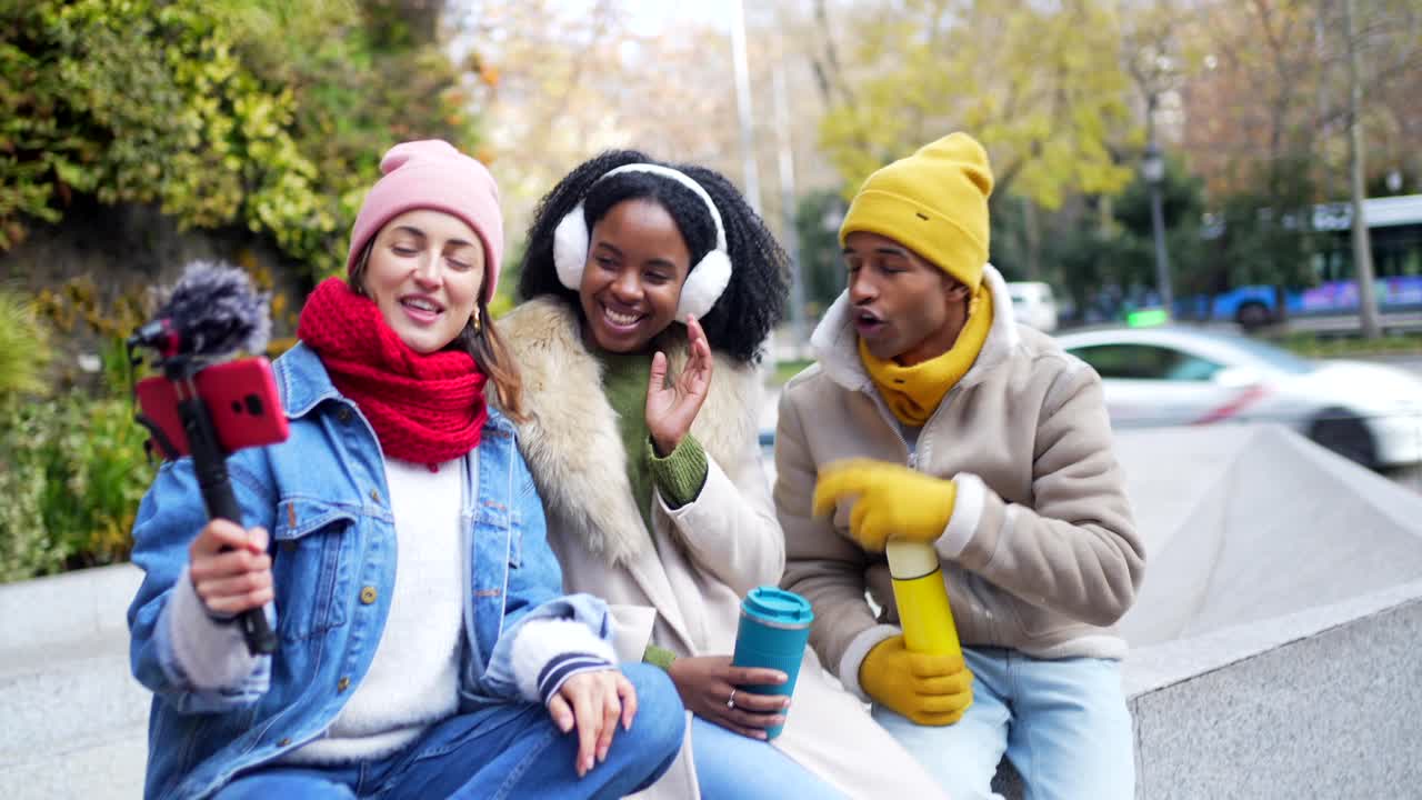 Group of Friends Vlogging Outdoors in the Park