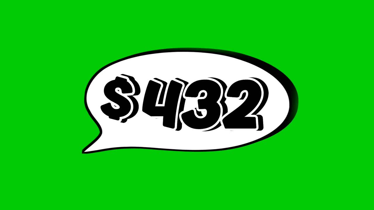Animation $432 dollar price in a speech bubble green screen. Perfect for sales, ads, or promo videos. Easy to use and customize in your projects video element