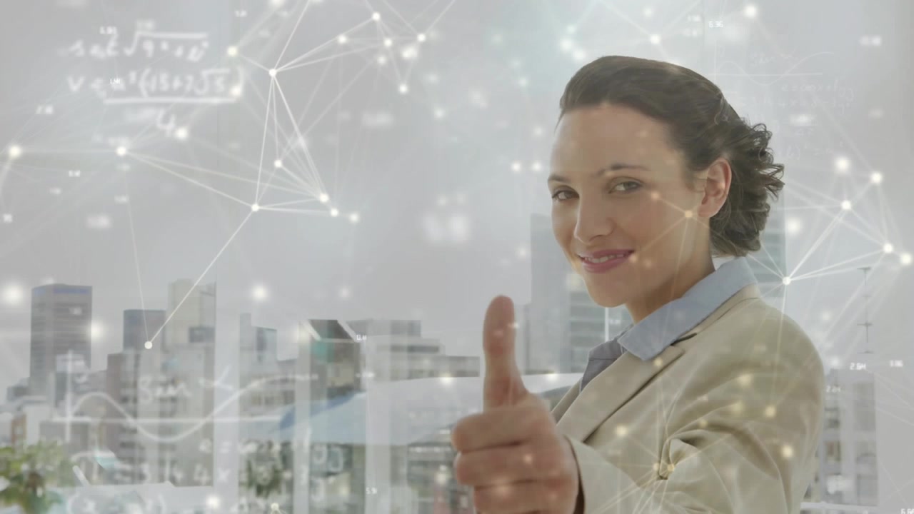 The businesswoman is giving a thumbs up