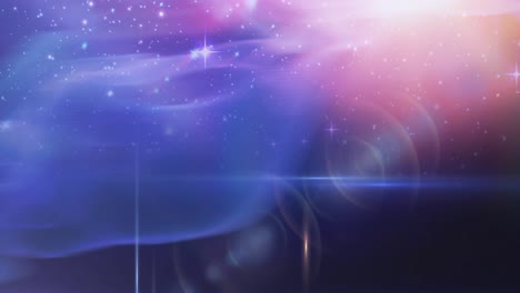 animation of glowing stars on blue, pink and purple light trails in universe