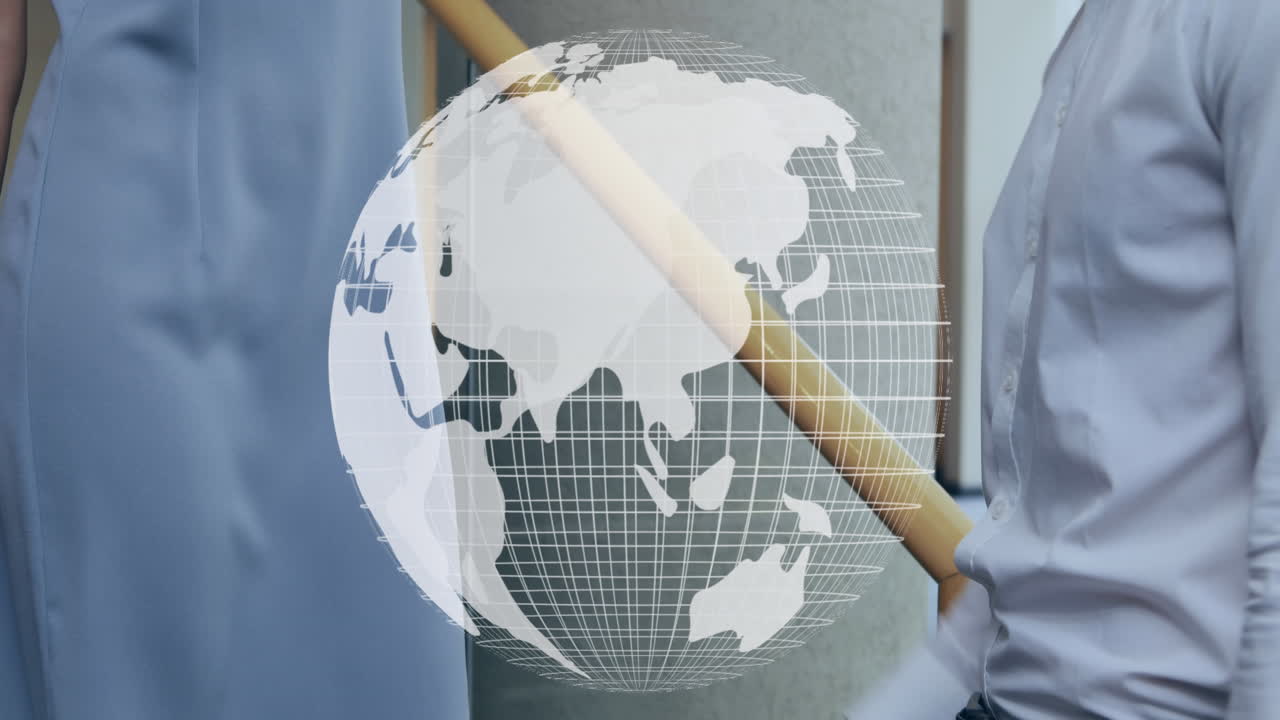 남자와 여자가 악수하고 지구 4k