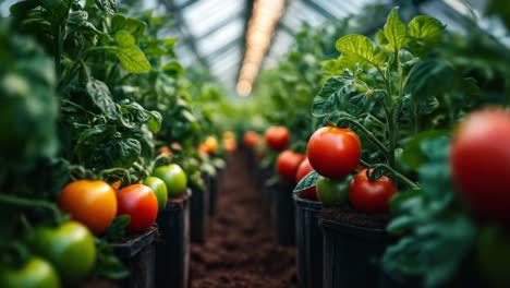 tomatoes growing in a greenhouse