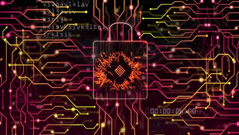animazione del lucchetto di sicurezza online, elaborazione dei dati su scheda elettronica
