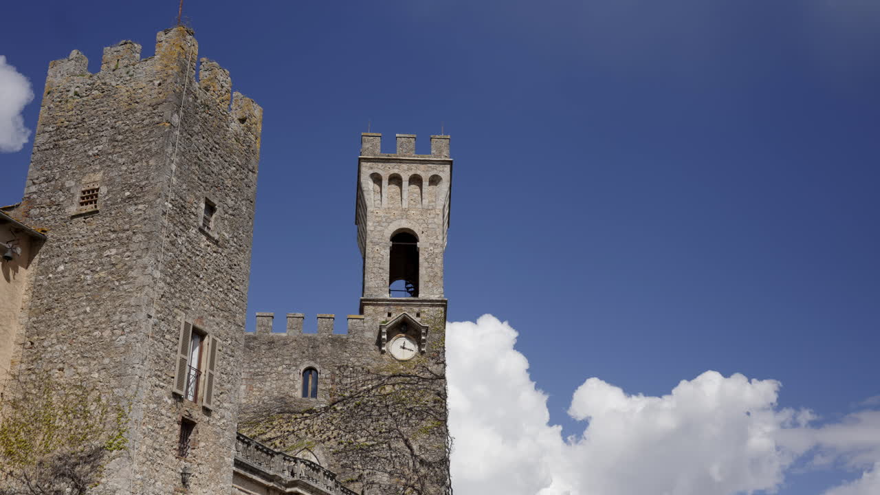 Medieval Stone Castle Tower with Clock