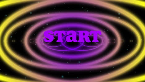 start text animation over colorful concentric circles and starry background