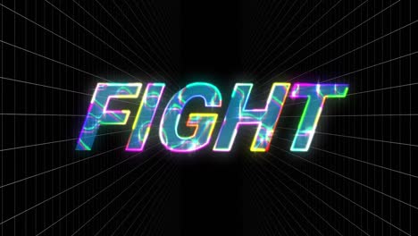 Digital-animation-of-electric-effect-over-fight-text-against-grid-network-on-black-background