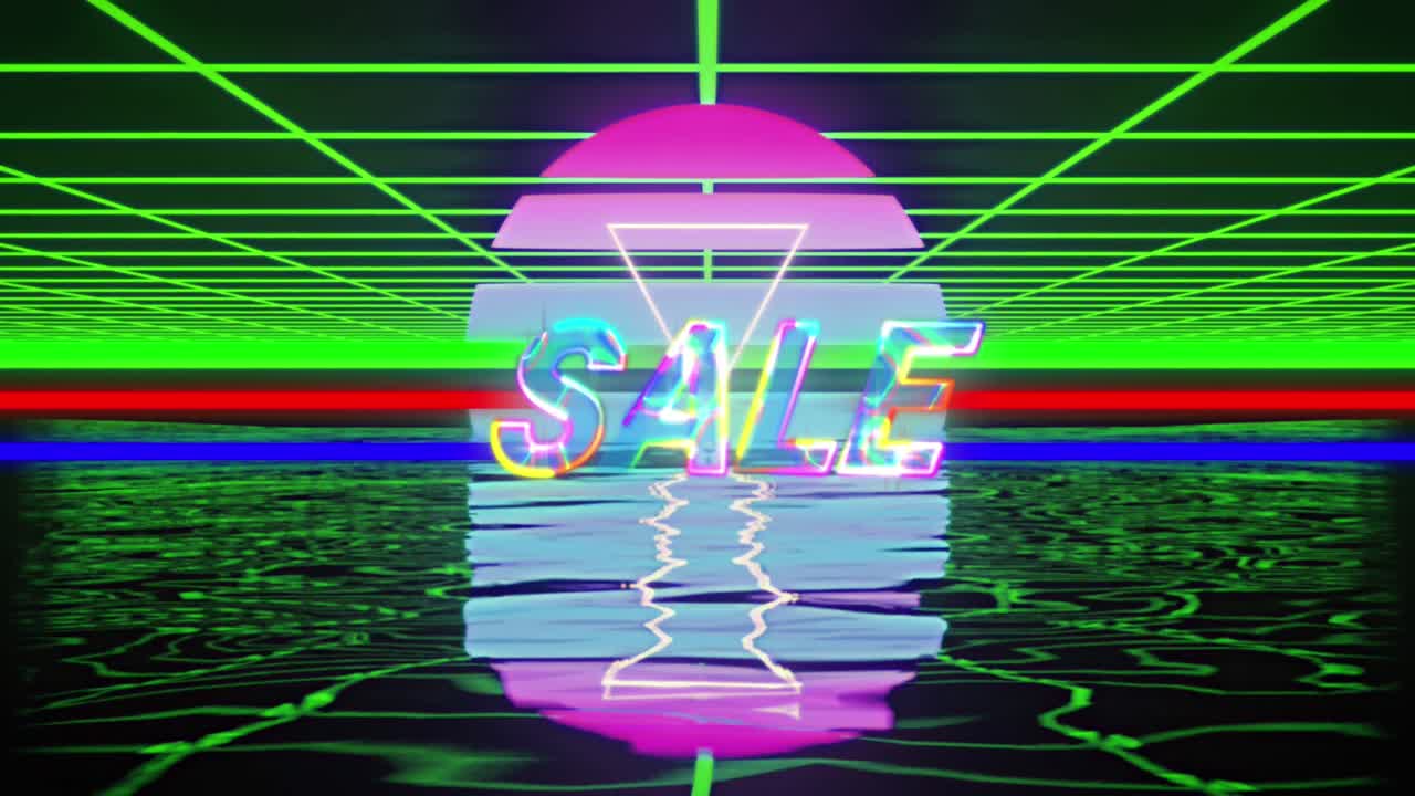 디지털 해가 지는 동안 판매 텍스트의 애니메이션