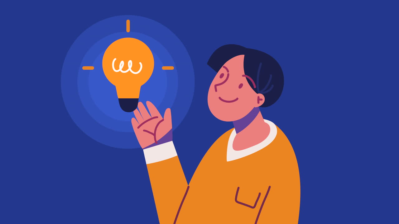 joven con animación de bombilla