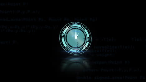 animation of data processing over clock on black background