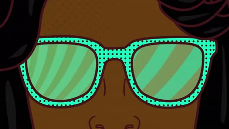 Animation-Einer-Frau-Mit-Sonnenbrille-Symbol-Gegen-Strahlen-In-Nahtlosem-Muster-Auf-Grünem-Hintergrund
