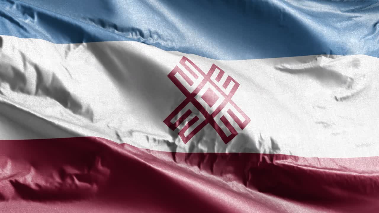 바람의 루프에 흔들리는 마리엘 섬유 발, 바람에 흔들린 마리엘 스키 발 (mari-elsky banner), 직물 섬유 조직, 완전한 채우기 배경, 10 초 루프.