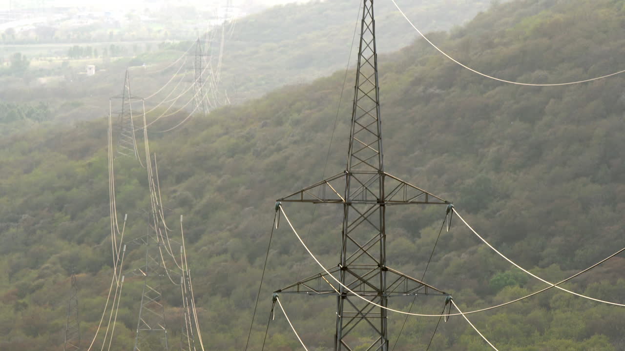 Closeup Shot Of Electrical Power Lines In Margala Hills In Islamabad, Pakistan