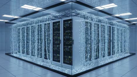 high-performance data center: a stunning view of state-of-the-art server racks with vibrant data cables illuminating the modern digital infrastructure