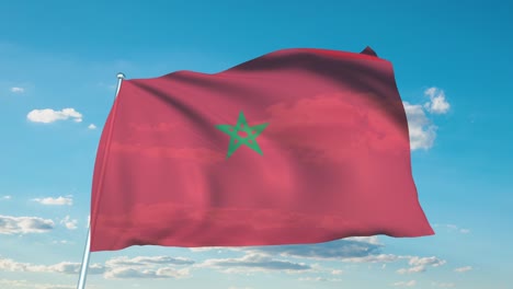 flag of morocco with fabric structure against a cloudy sky (loopable)